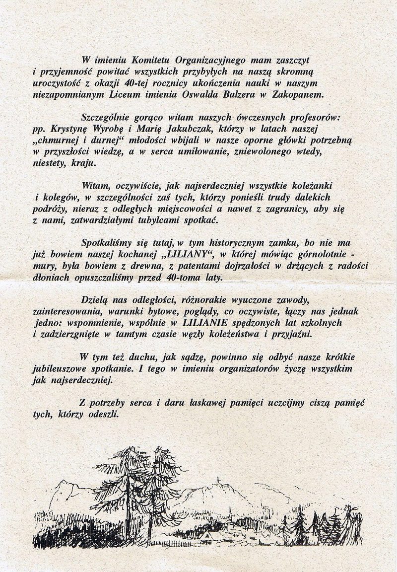 odezwa na 40 lecie