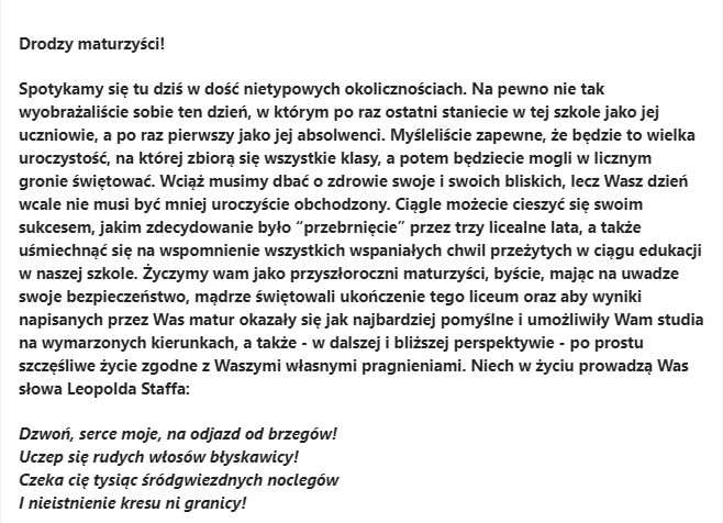 Słowa pożegnania od klas drugich